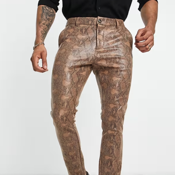 **NWT**.  ASOS DESIGN SKINNY PANTS IN FAUX LEATHER/ SNAKESKIN PRINT MENS 31 - Picture 4 of 4
